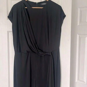 LAUREN Ralph Lauren Black Wide Leg Jersey Jumpsuit size 14W with cap sleeve